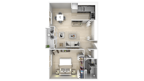 Floor plan for 1 bed, 1 bath, 789 sqft